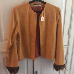Blazer with feather cuffs